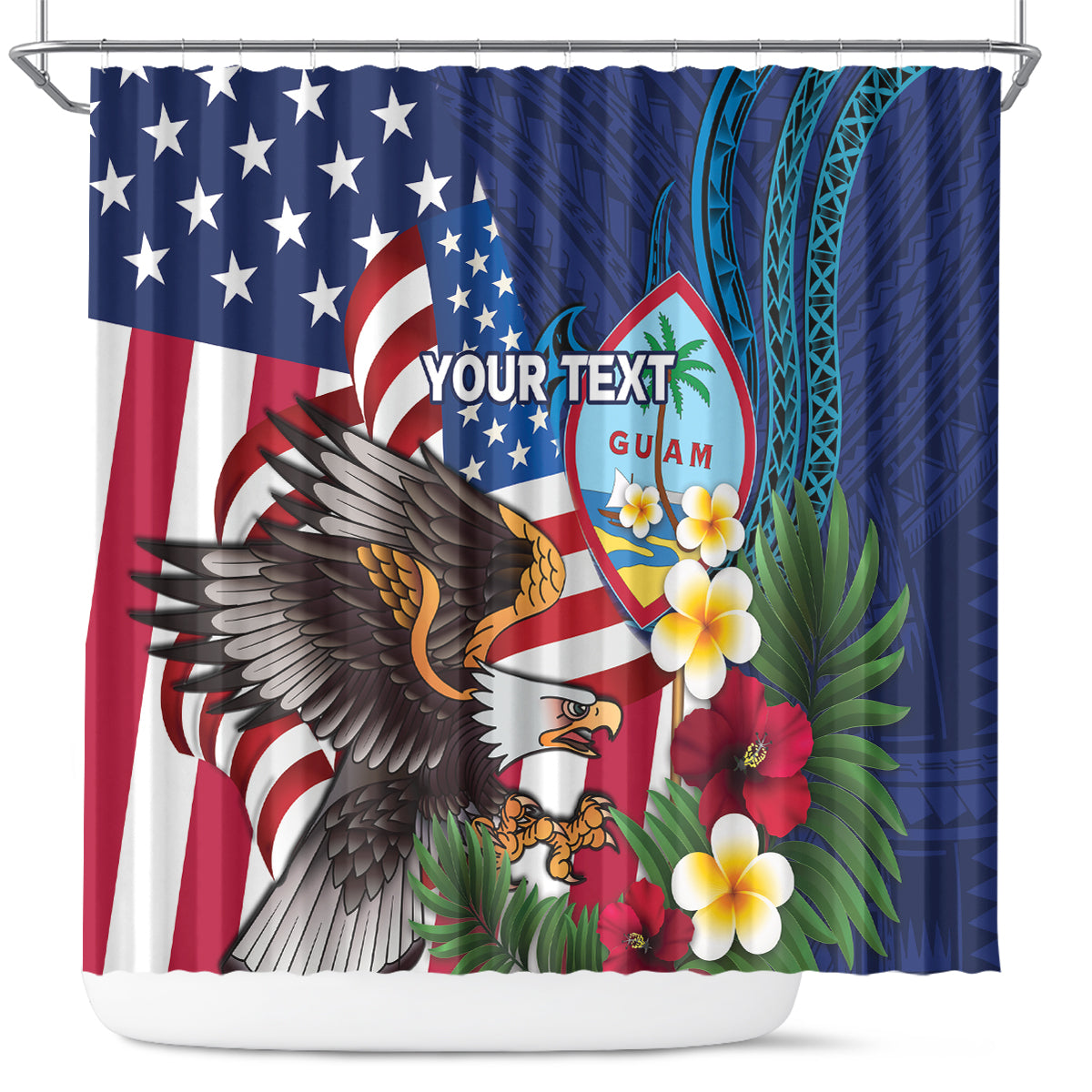 Personalised United States And Guam Shower Curtain USA Eagle With Guahan Seal Tropical Vibes