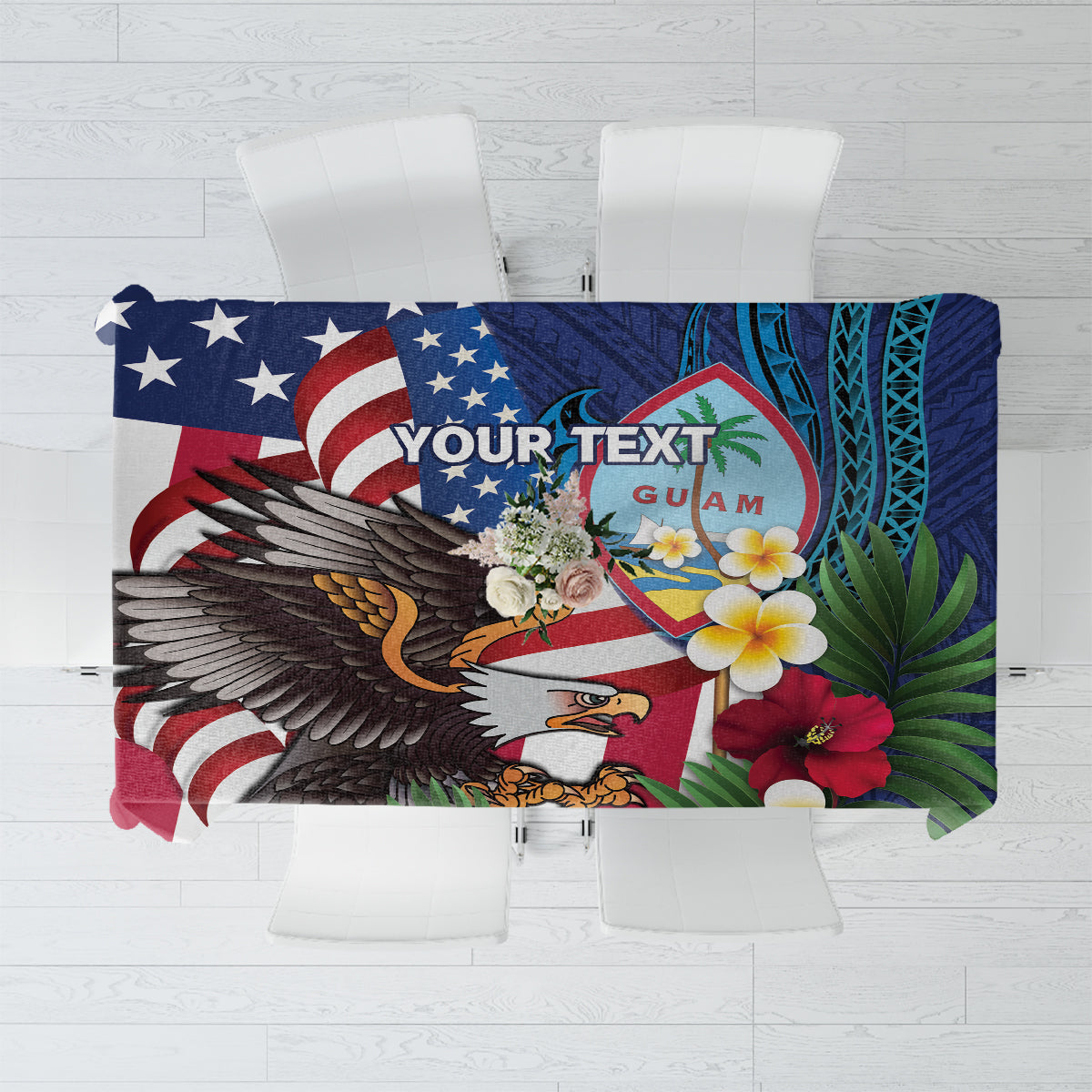 Personalised United States And Guam Tablecloth USA Eagle With Guahan Seal Tropical Vibes