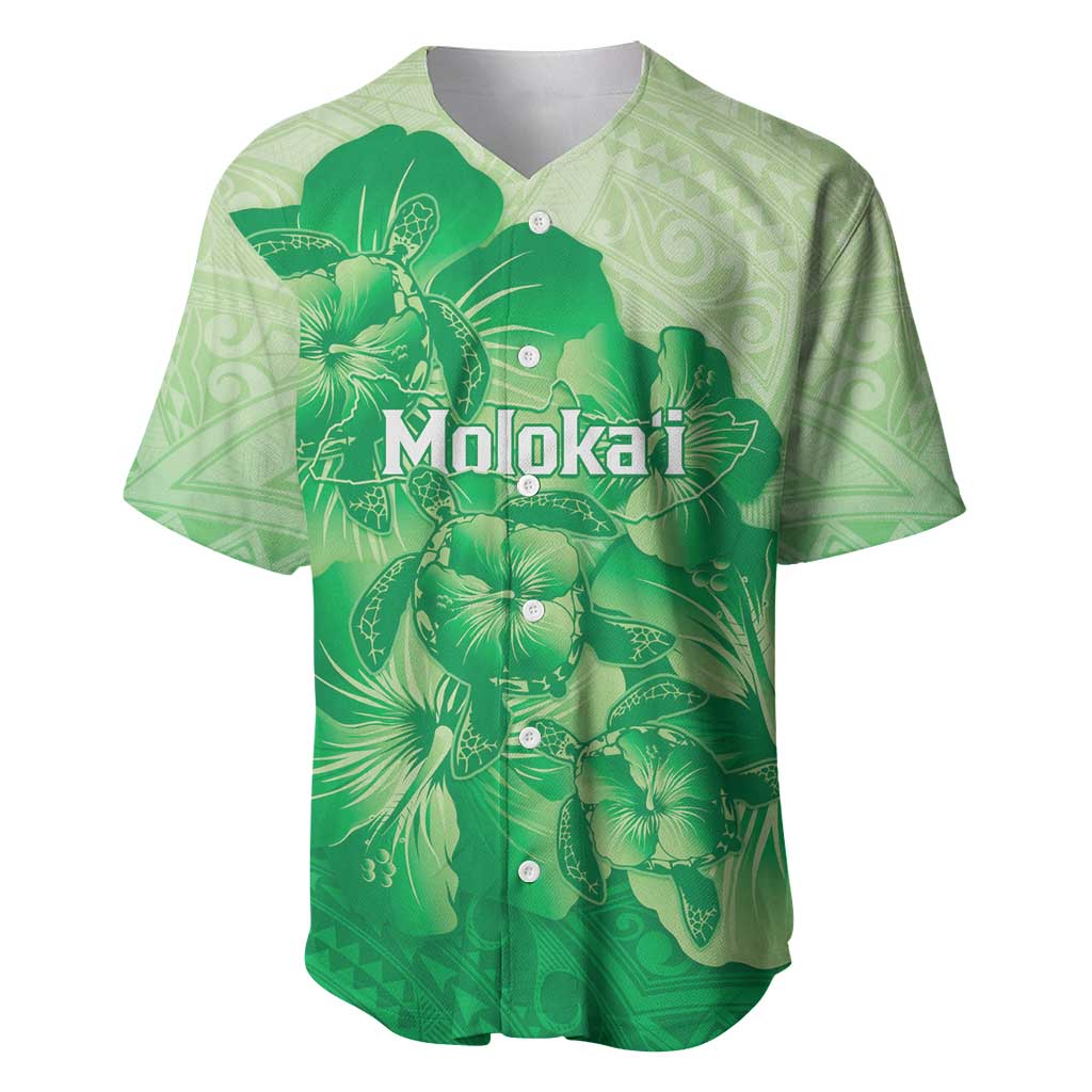 Aloha Hawaii Molokai Island Baseball Jersey Hibiscus Tribal Honu Hawaiian Tattoo Green LT14 Green - Polynesian Pride