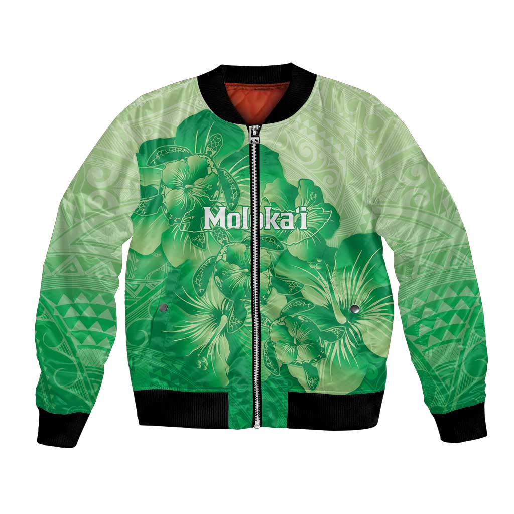 Aloha Hawaii Molokai Island Bomber Jacket Hibiscus Tribal Honu Hawaiian Tattoo Green LT14 Unisex Green - Polynesian Pride