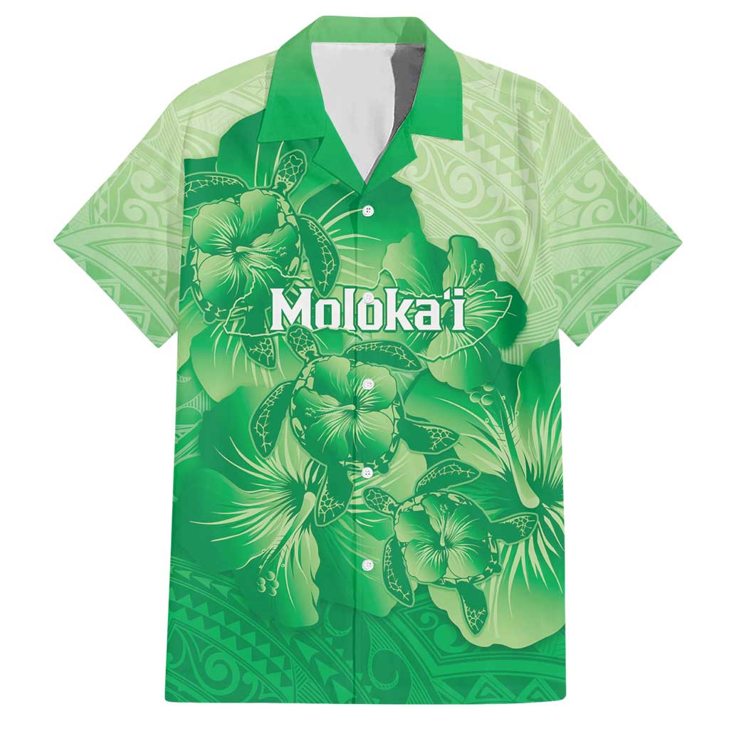 Aloha Hawaii Molokai Island Hawaiian Shirt Hibiscus Tribal Honu Hawaiian Tattoo Green LT14 Green - Polynesian Pride
