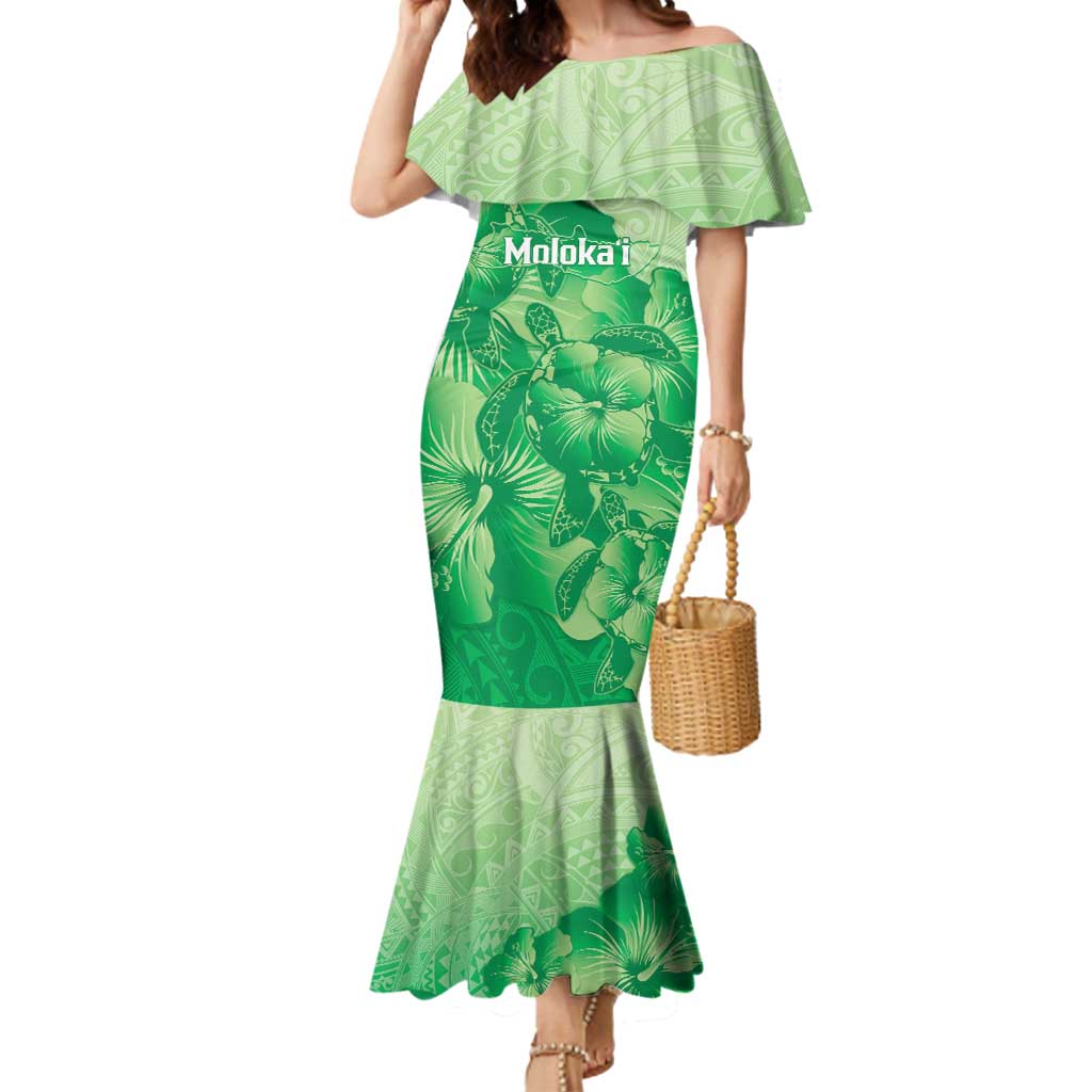 Aloha Hawaii Molokai Island Mermaid Dress Hibiscus Tribal Honu Hawaiian Tattoo Green