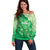 Aloha Hawaii Molokai Island Off Shoulder Sweater Hibiscus Tribal Honu Hawaiian Tattoo Green