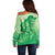 Aloha Hawaii Molokai Island Off Shoulder Sweater Hibiscus Tribal Honu Hawaiian Tattoo Green