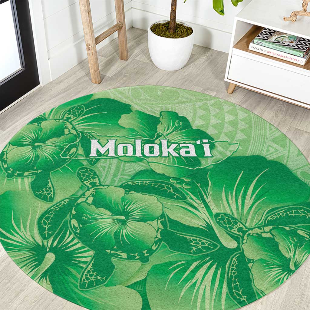 Aloha Hawaii Molokai Island Round Carpet Hibiscus Tribal Honu Hawaiian Tattoo Green LT14 Green - Polynesian Pride