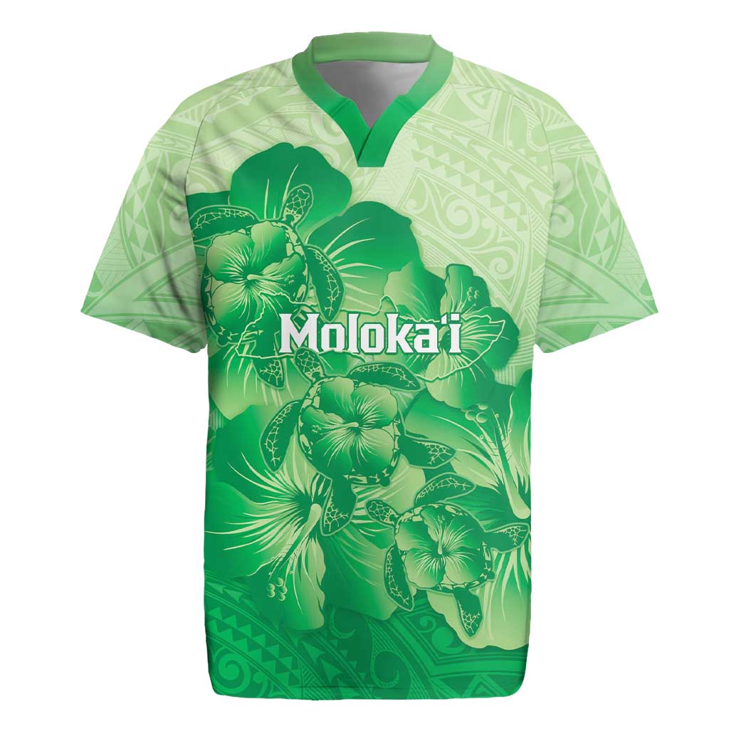 Aloha Hawaii Molokai Island Rugby Jersey Hibiscus Tribal Honu Hawaiian Tattoo Green LT14 Green - Polynesian Pride