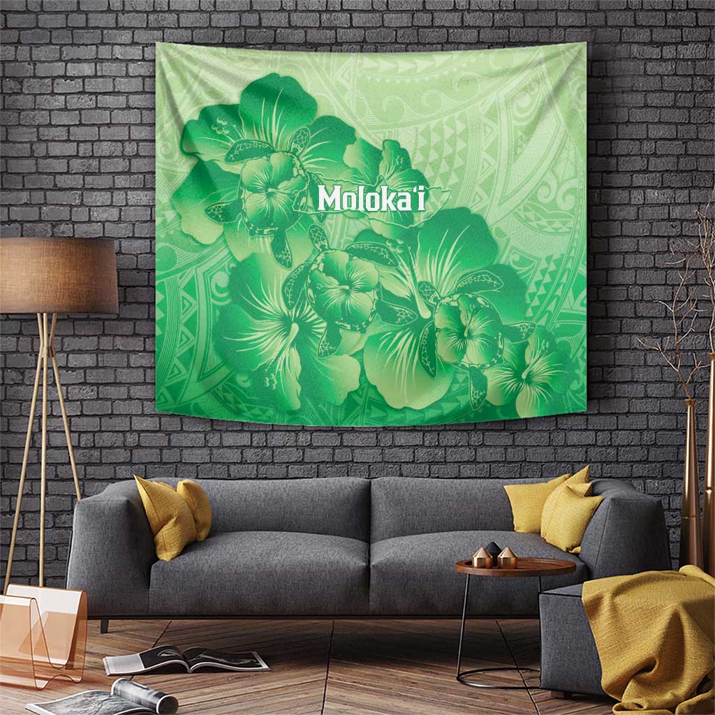 Aloha Hawaii Molokai Island Tapestry Hibiscus Tribal Honu Hawaiian Tattoo Green LT14 Green - Polynesian Pride