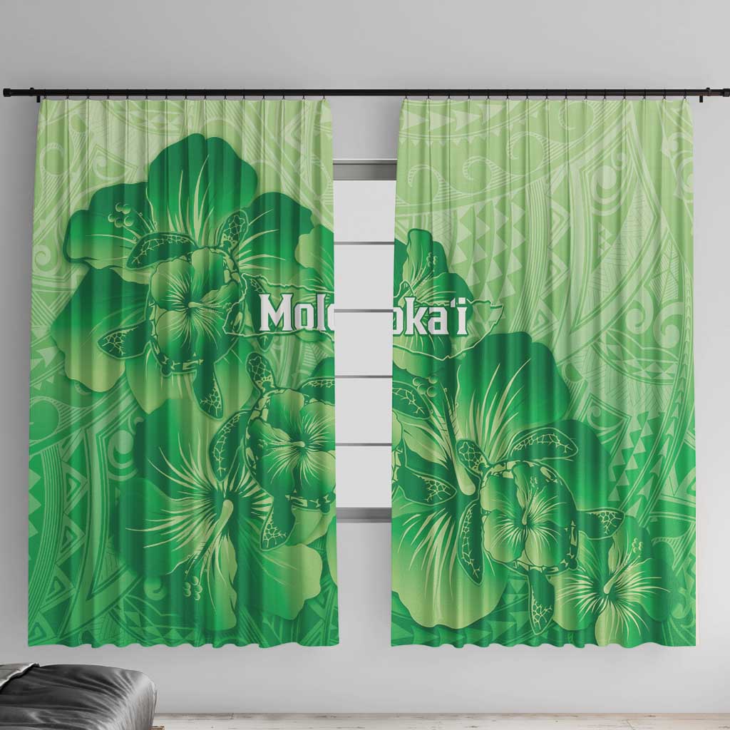 Aloha Hawaii Molokai Island Window Curtain Hibiscus Tribal Honu Hawaiian Tattoo Green LT14 With Hooks Green - Polynesian Pride