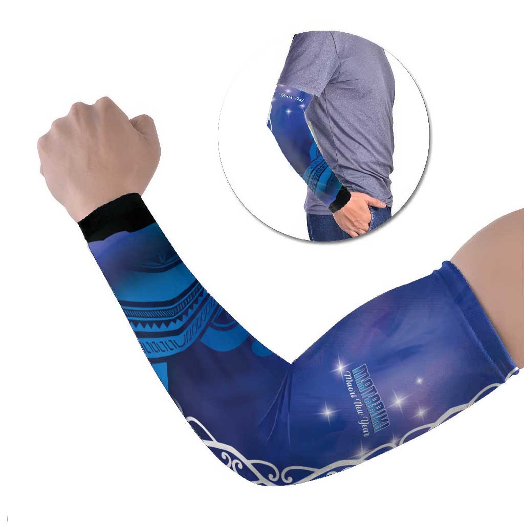 Personalised Matariki New Zealand Arm Sleeves Maori New Year Galaxy Koru Pattern LT14 Set of 2 Blue - Polynesian Pride
