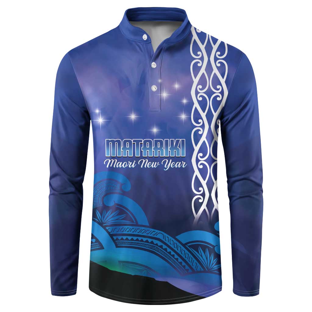 Personalised Matariki New Zealand Button Sweatshirt Maori New Year Galaxy Koru Pattern LT14 Blue - Polynesian Pride