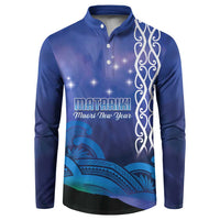 Personalised Matariki New Zealand Button Sweatshirt Maori New Year Galaxy Koru Pattern LT14 Blue - Polynesian Pride