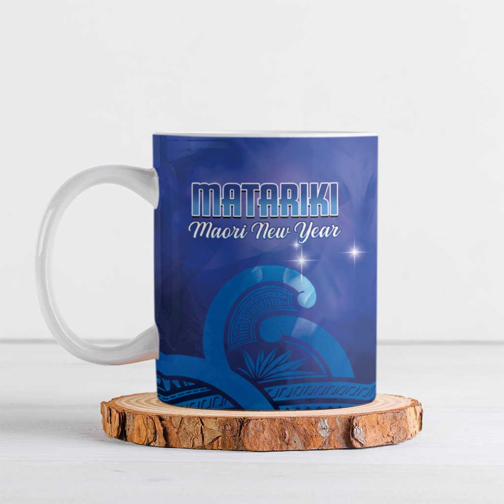 Personalised Matariki New Zealand Ceramic Mug Maori New Year Galaxy Koru Pattern LT14 Blue - Polynesian Pride