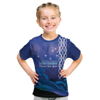 Personalised Matariki New Zealand Kid T Shirt Maori New Year Galaxy Koru Pattern LT14 Blue - Polynesian Pride