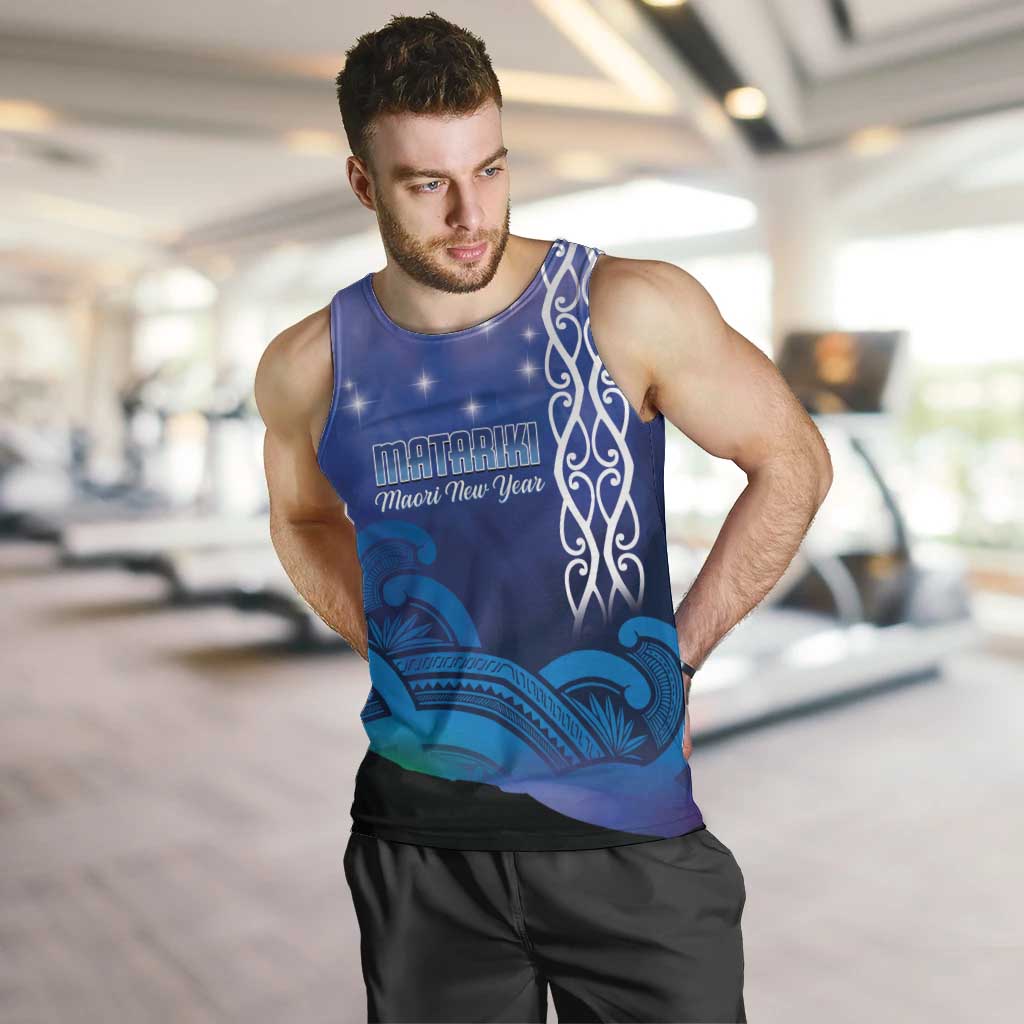 Personalised Matariki New Zealand Men Tank Top Maori New Year Galaxy Koru Pattern LT14 Blue - Polynesian Pride