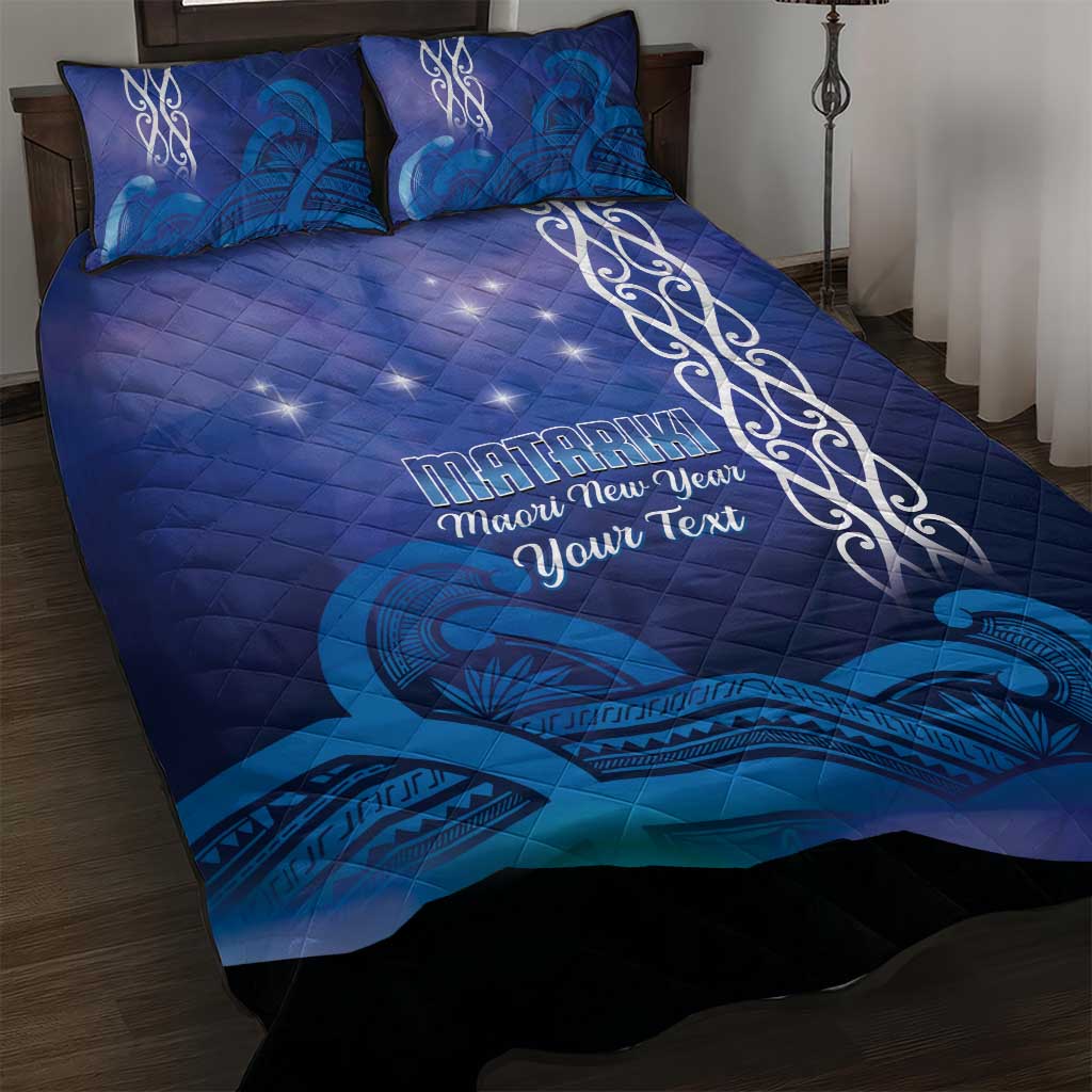 Personalised Matariki New Zealand Quilt Bed Set Maori New Year Galaxy Koru Pattern LT14 Blue - Polynesian Pride