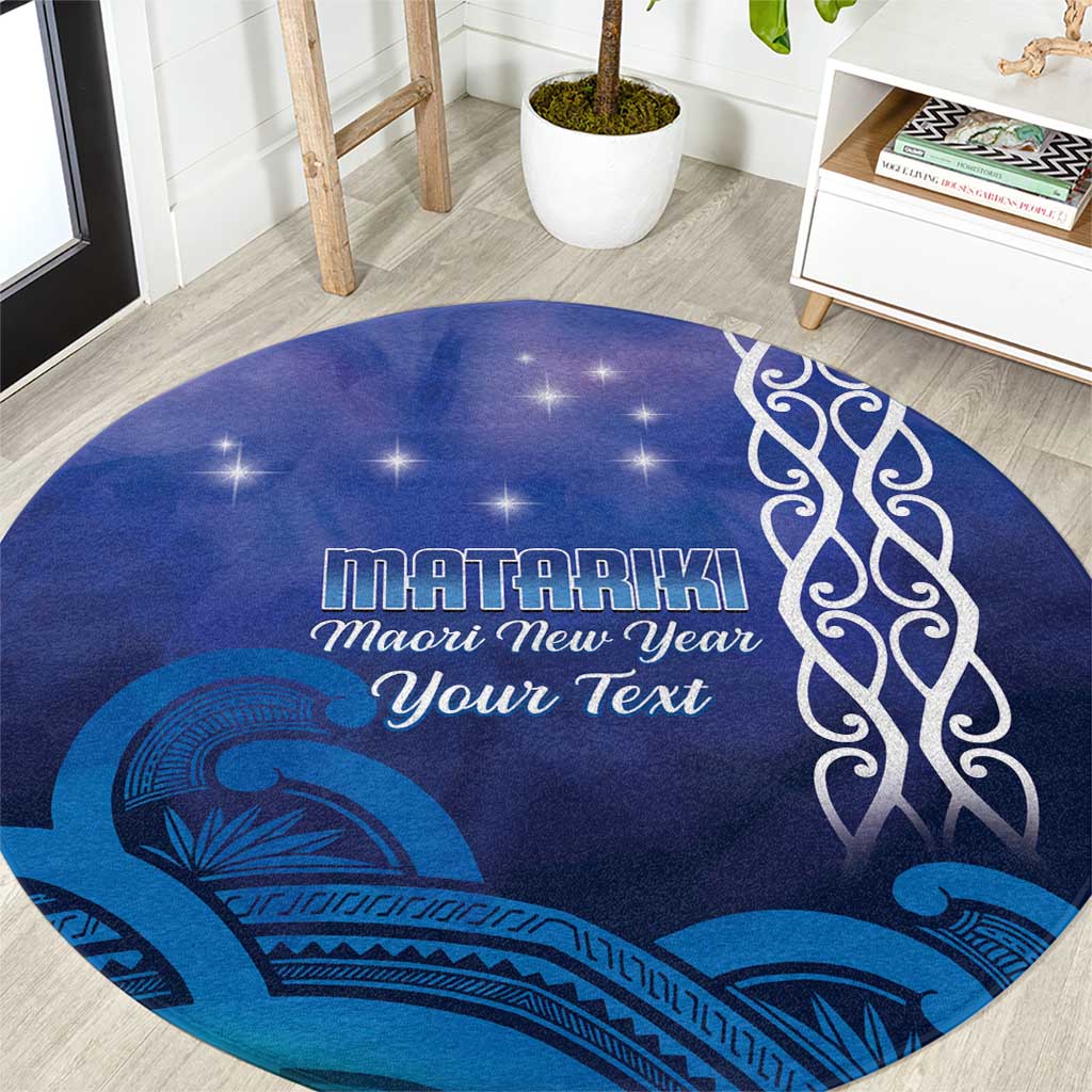 Personalised Matariki New Zealand Round Carpet Maori New Year Galaxy Koru Pattern LT14 Blue - Polynesian Pride