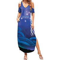 Personalised Matariki New Zealand Summer Maxi Dress Maori New Year Galaxy Koru Pattern LT14 Women Blue - Polynesian Pride
