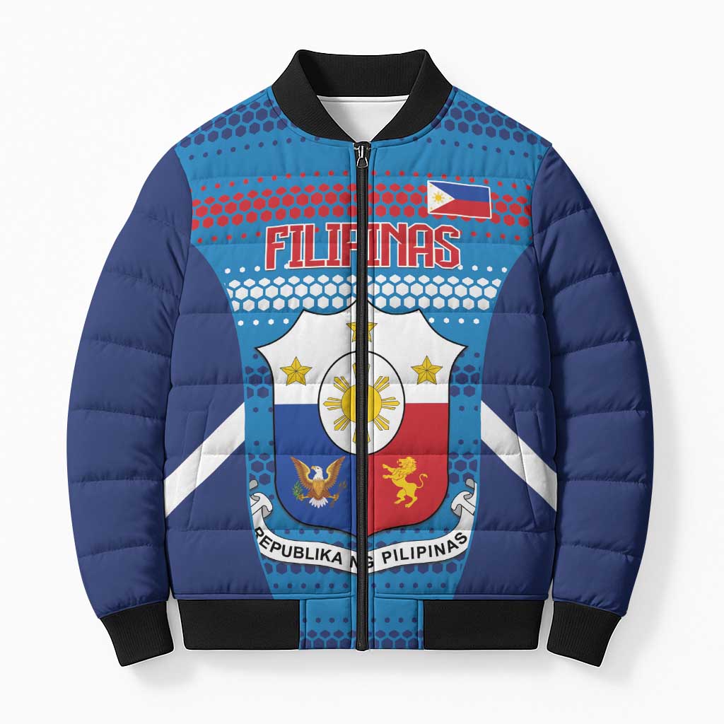 Philippines Football 2026 Bomber Puffer Jacket Come On Filipinas LT14 Unisex Blue - Polynesian Pride