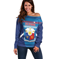 Philippines Football 2026 Off Shoulder Sweater Come On Filipinas LT14 Women Blue - Polynesian Pride