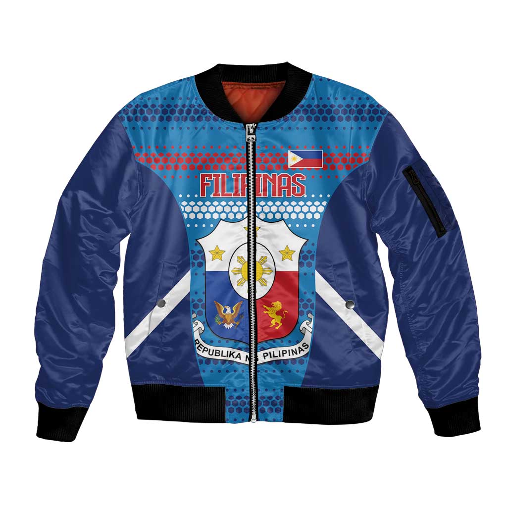 Philippines Football 2026 Sleeve Zip Bomber Jacket Come On Filipinas LT14 Unisex Blue - Polynesian Pride
