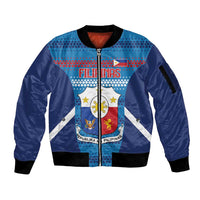 Philippines Football 2026 Sleeve Zip Bomber Jacket Come On Filipinas LT14 Unisex Blue - Polynesian Pride