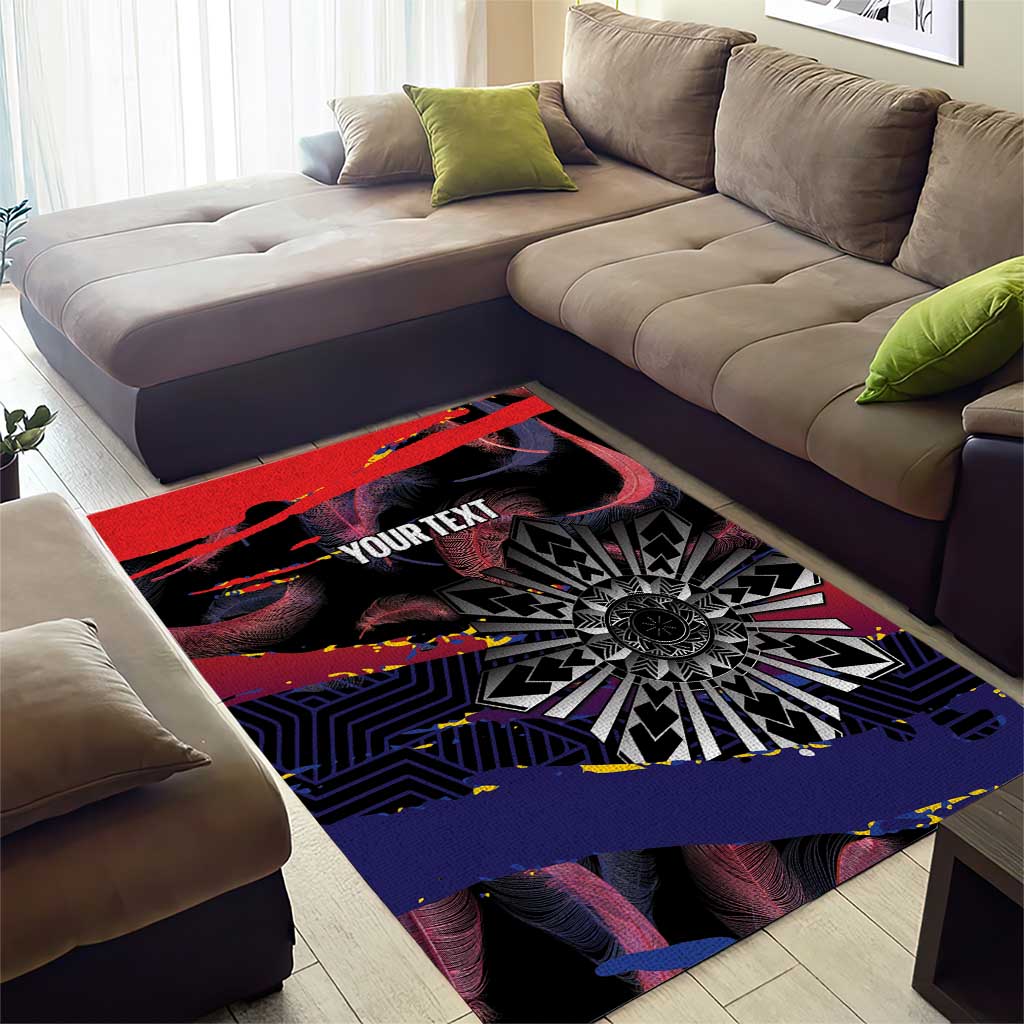 Philippines Sun Tattoo Area Rug Feathers Filipinas Grunge Style Black LT14 - Polynesian Pride