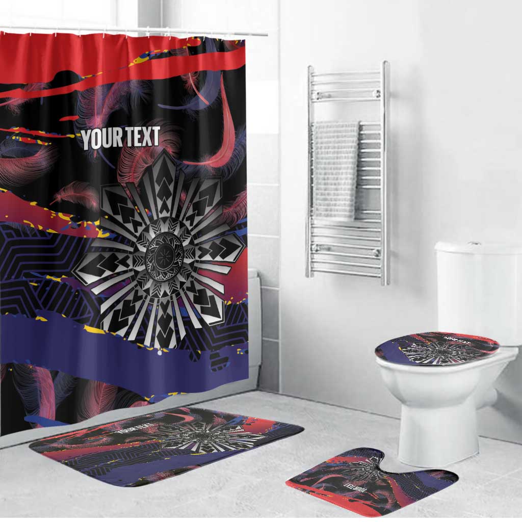 Philippines Sun Tattoo Bathroom Set Feathers Filipinas Grunge Style Black LT14 Bathroom Set (4 pcs) Black - Polynesian Pride