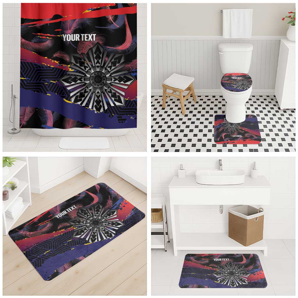 Philippines Sun Tattoo Bathroom Set Feathers Filipinas Grunge Style Black LT14 - Polynesian Pride