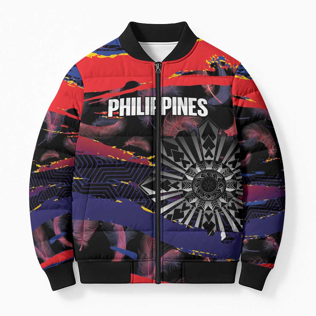 Philippines Sun Tattoo Bomber Puffer Jacket Feathers Filipinas Grunge Style Black LT14 Unisex Black - Polynesian Pride