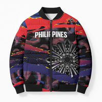 Philippines Sun Tattoo Bomber Puffer Jacket Feathers Filipinas Grunge Style Black LT14 Unisex Black - Polynesian Pride