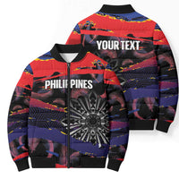 Philippines Sun Tattoo Bomber Puffer Jacket Feathers Filipinas Grunge Style Black LT14 - Polynesian Pride