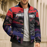 Philippines Sun Tattoo Bomber Puffer Jacket Feathers Filipinas Grunge Style Black LT14 - Polynesian Pride
