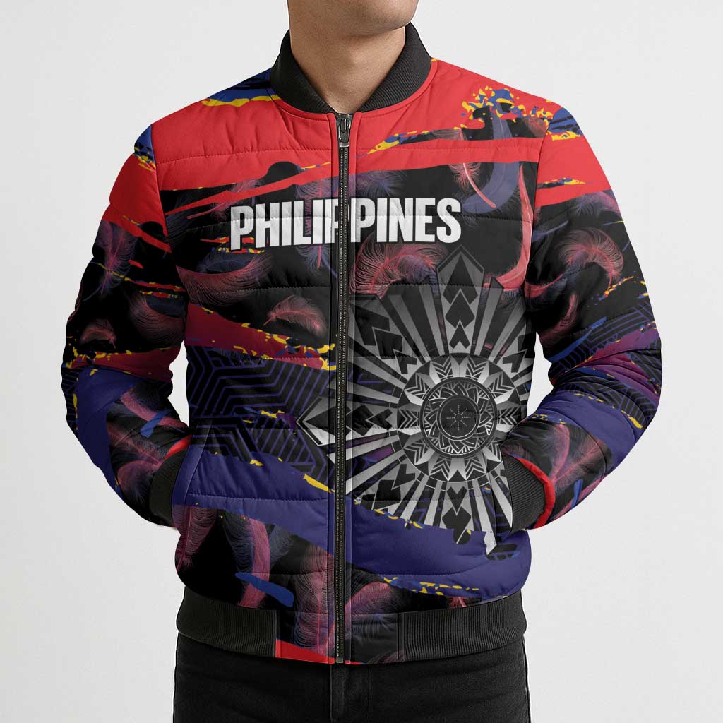 Philippines Sun Tattoo Bomber Puffer Jacket Feathers Filipinas Grunge Style Black LT14 - Polynesian Pride