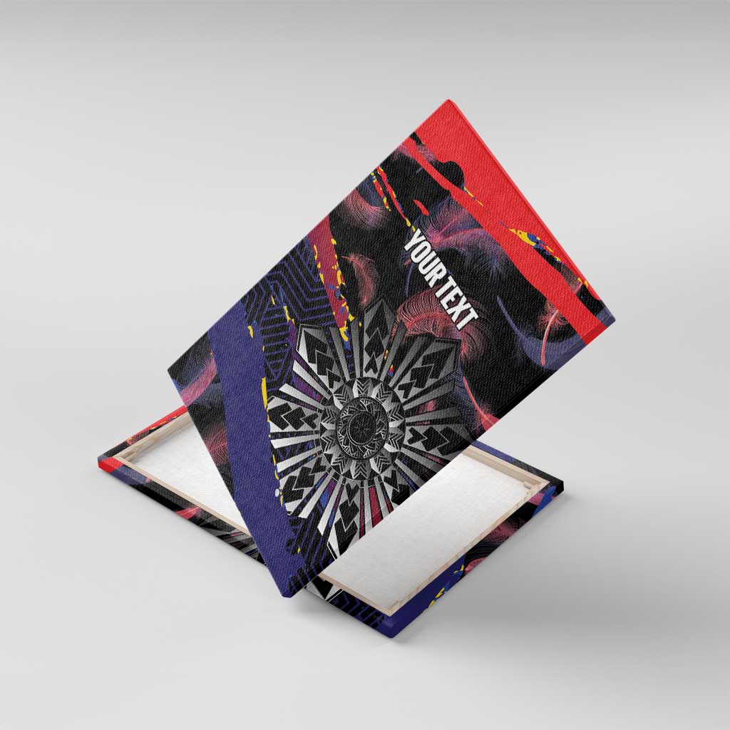 Philippines Sun Tattoo Canvas Wall Art Feathers Filipinas Grunge Style Black LT14 With Frame Black - Polynesian Pride