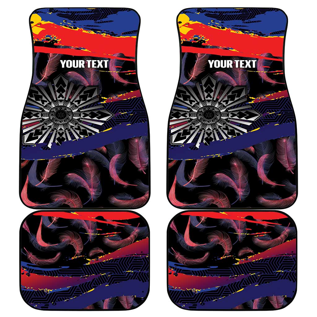 Philippines Sun Tattoo Car Mats Feathers Filipinas Grunge Style Black LT14 - Polynesian Pride