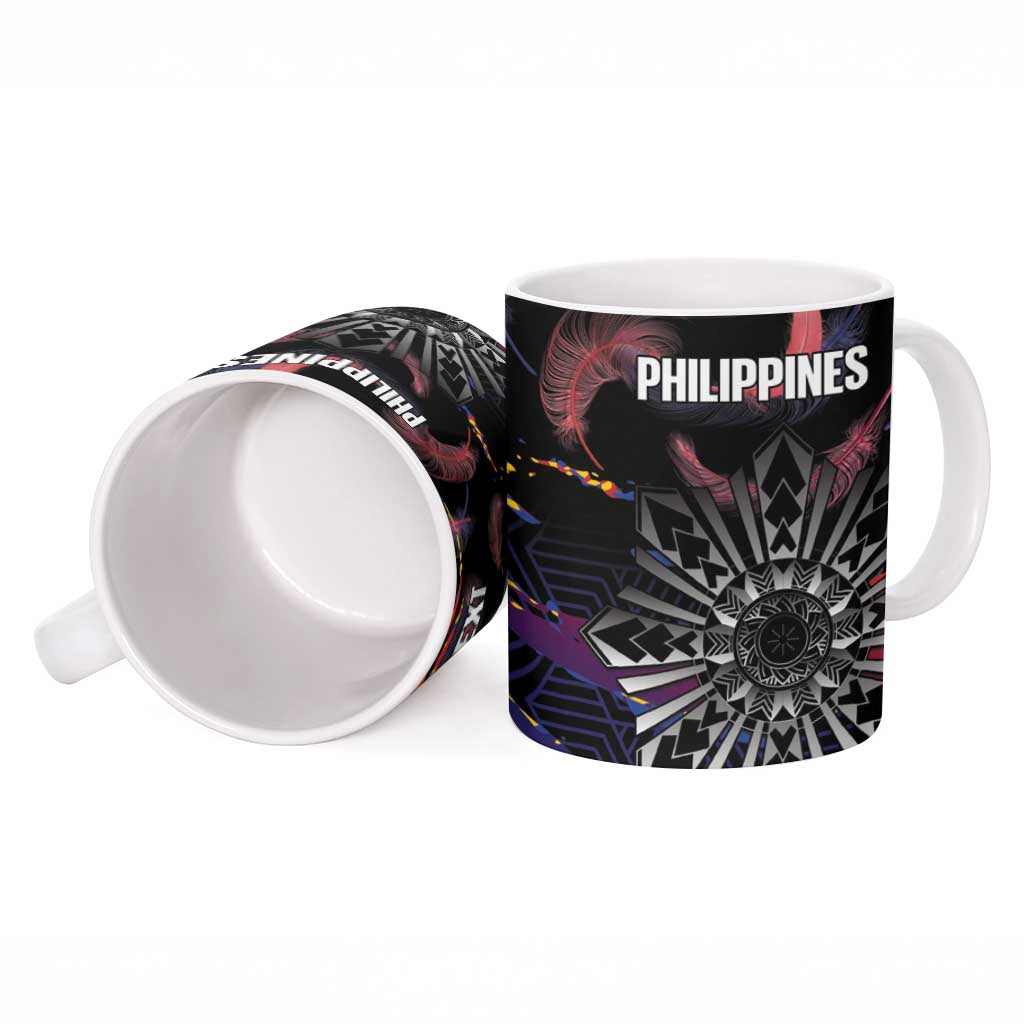 Philippines Sun Tattoo Ceramic Mug Feathers Filipinas Grunge Style Black LT14 - Polynesian Pride