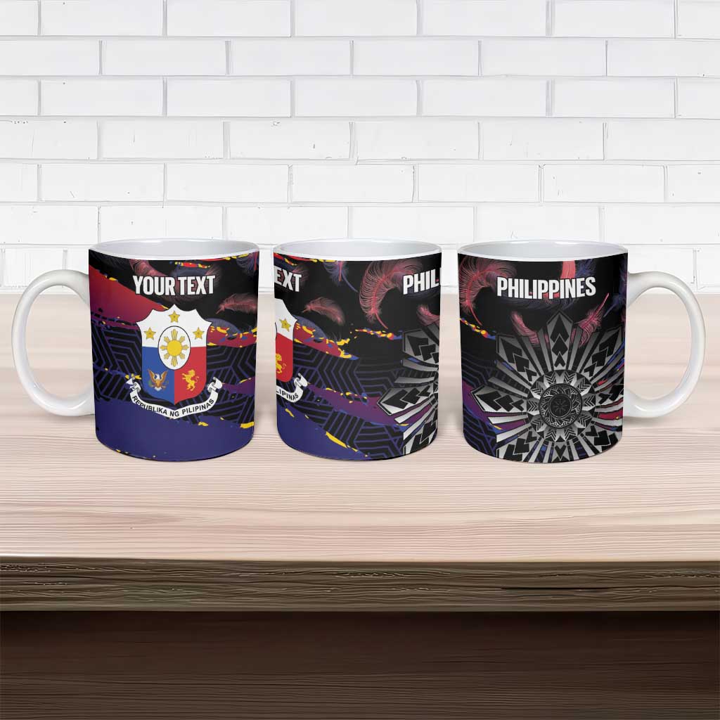 Philippines Sun Tattoo Ceramic Mug Feathers Filipinas Grunge Style Black LT14 - Polynesian Pride