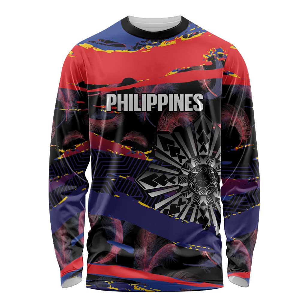 Philippines Sun Tattoo Long Sleeve Shirt Feathers Filipinas Grunge Style Black LT14 Unisex Black - Polynesian Pride