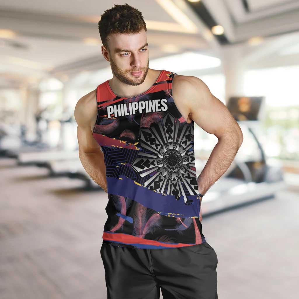 Philippines Sun Tattoo Men Tank Top Feathers Filipinas Grunge Style Black LT14 Black - Polynesian Pride
