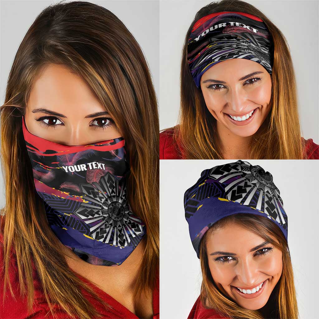 Philippines Sun Tattoo Neck Gaiter Feathers Filipinas Grunge Style Black LT14 - Polynesian Pride