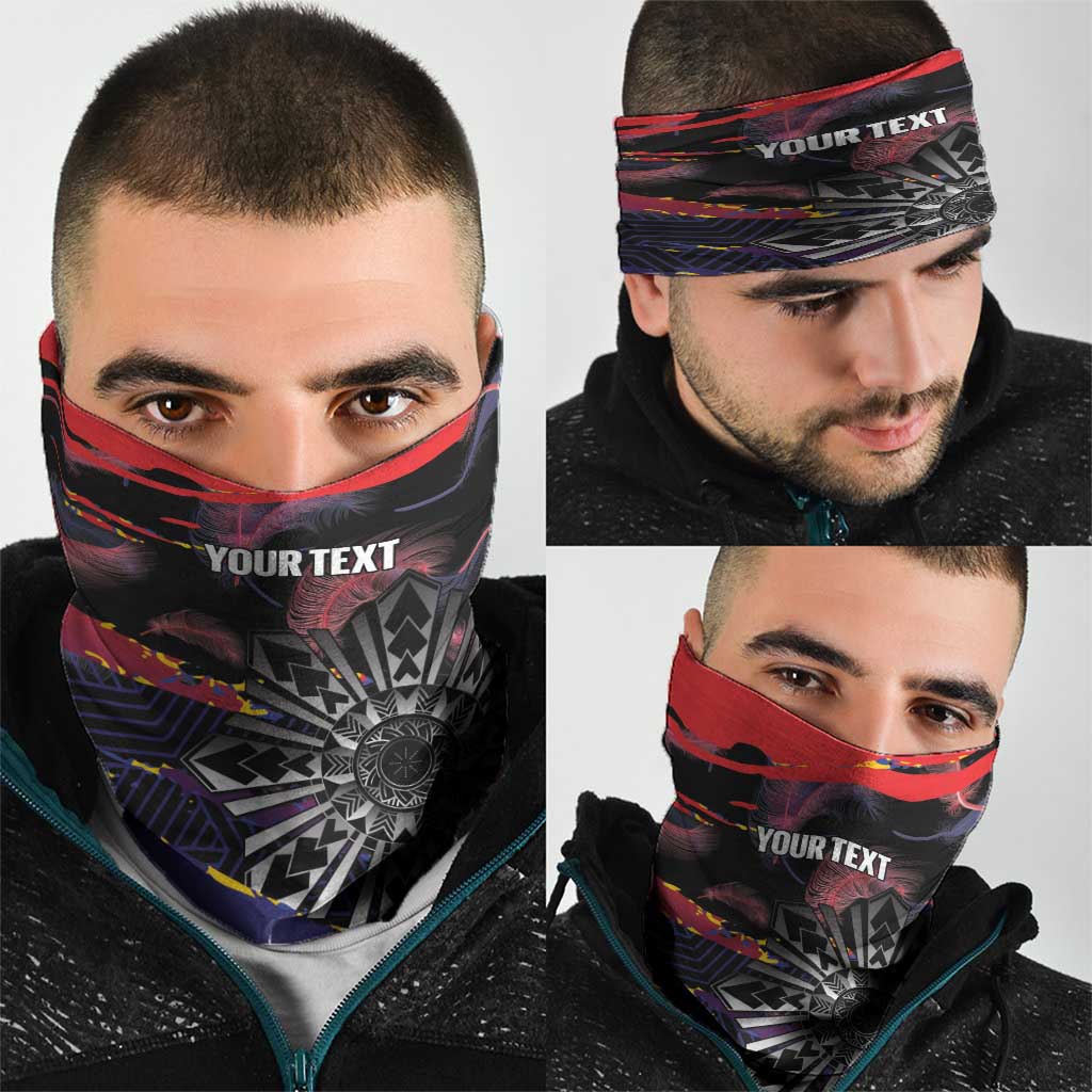 Philippines Sun Tattoo Neck Gaiter Feathers Filipinas Grunge Style Black LT14 - Polynesian Pride