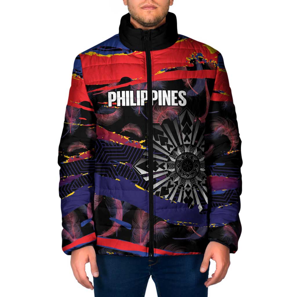 Philippines Sun Tattoo Padded Jacket Feathers Filipinas Grunge Style Black LT14 Men Black - Polynesian Pride