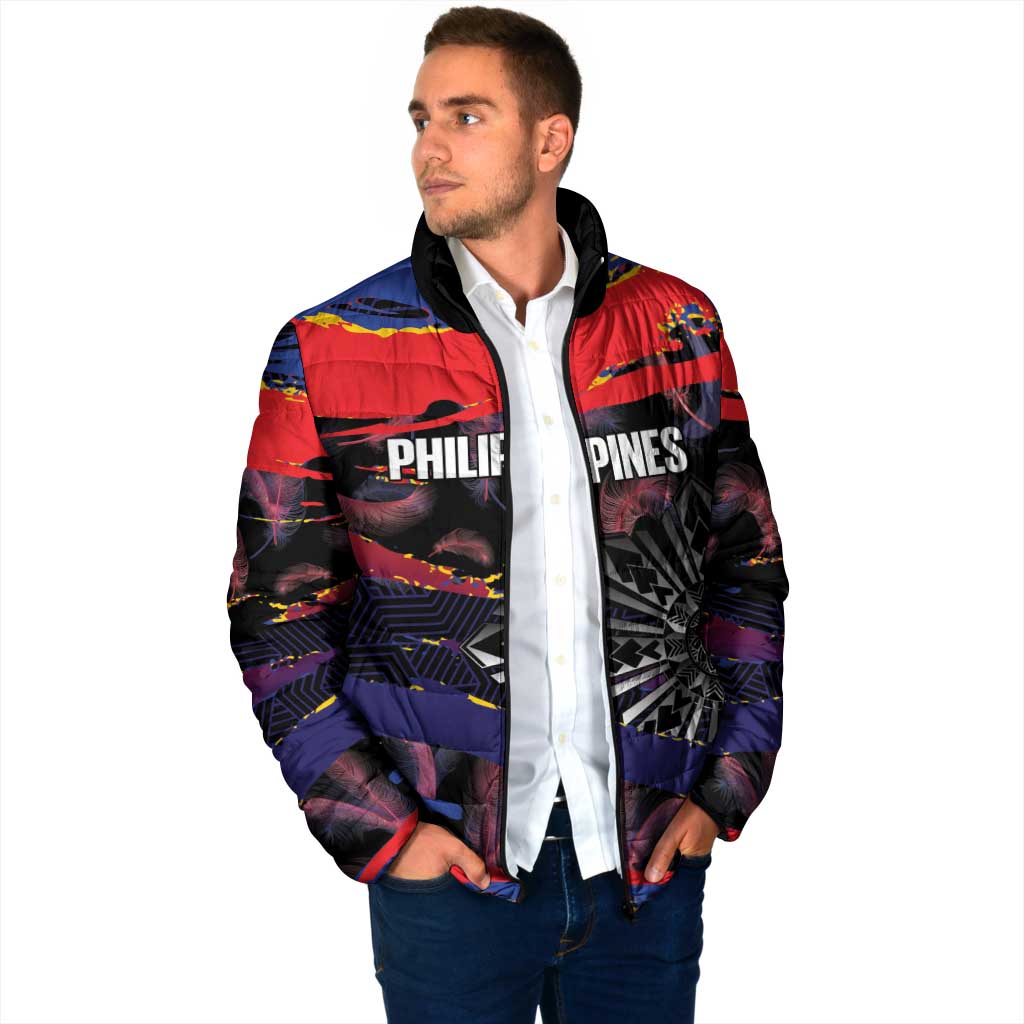 Philippines Sun Tattoo Padded Jacket Feathers Filipinas Grunge Style Black LT14 - Polynesian Pride