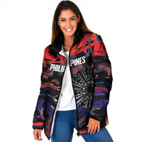 Philippines Sun Tattoo Padded Jacket Feathers Filipinas Grunge Style Black LT14 Women Black - Polynesian Pride