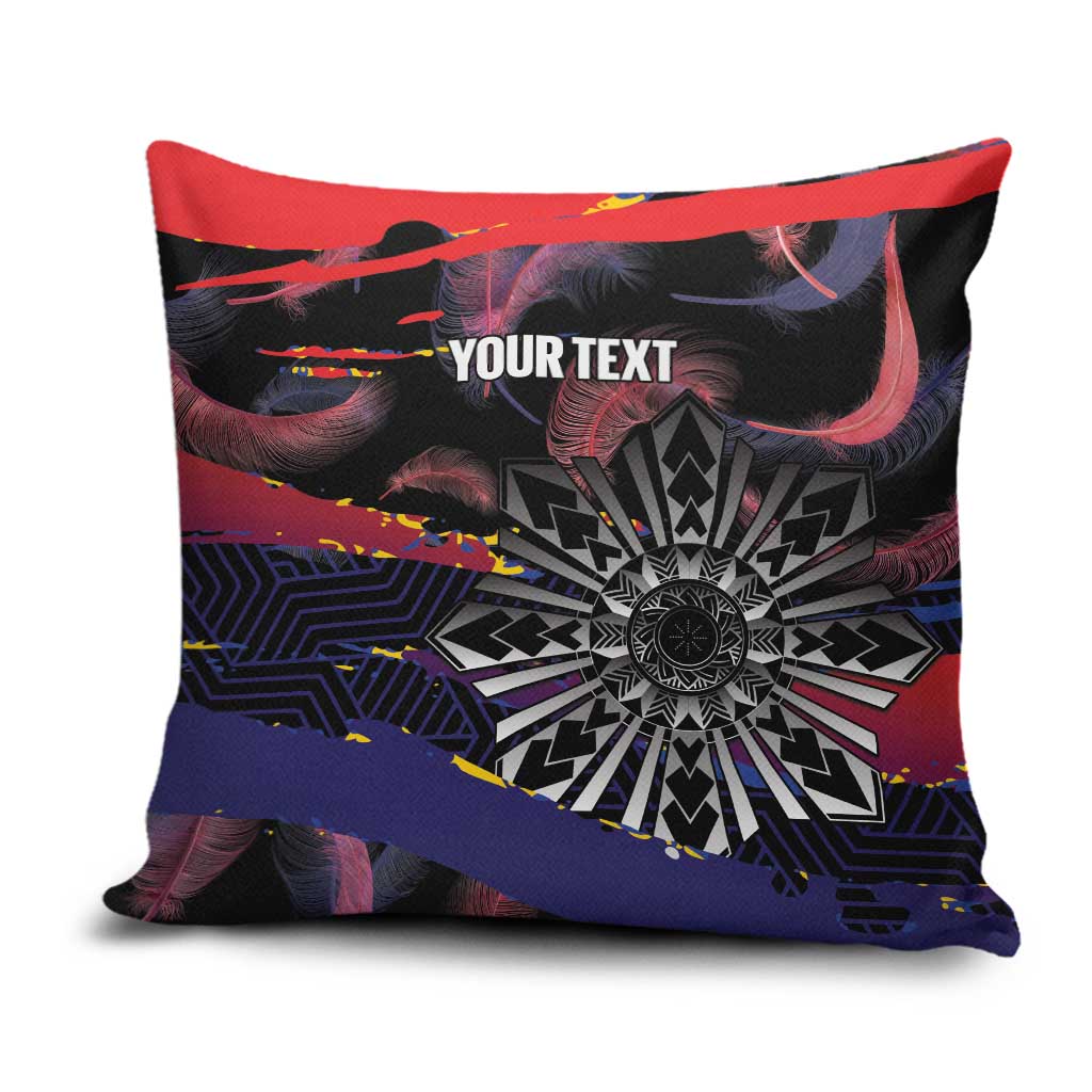 Philippines Sun Tattoo Pillow Cover Feathers Filipinas Grunge Style Black LT14 Black - Polynesian Pride