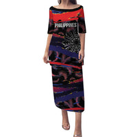 Philippines Sun Tattoo Puletasi Feathers Filipinas Grunge Style Black LT14 Long Dress Black - Polynesian Pride