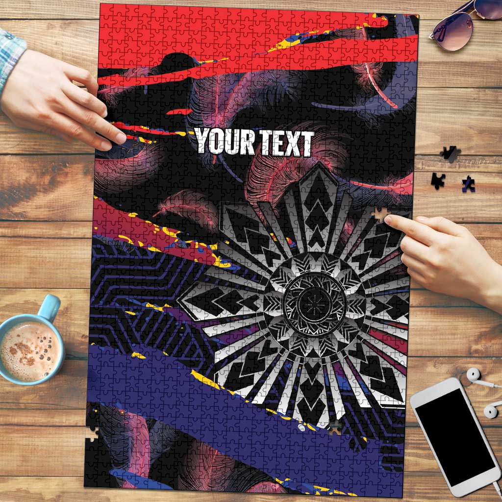 Philippines Sun Tattoo Puzzle Feathers Filipinas Grunge Style Black LT14 Black - Polynesian Pride