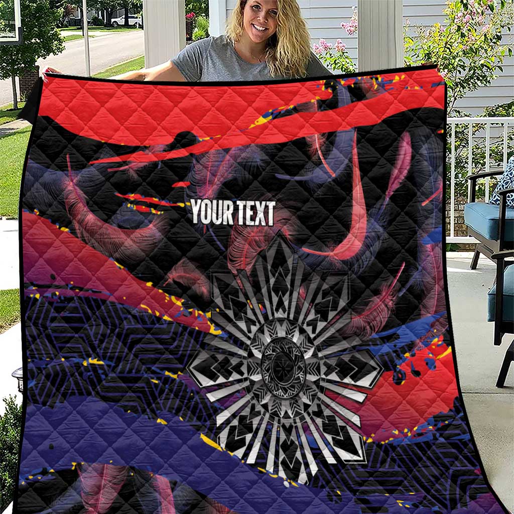 Philippines Sun Tattoo Quilt Feathers Filipinas Grunge Style Black LT14 Black - Polynesian Pride