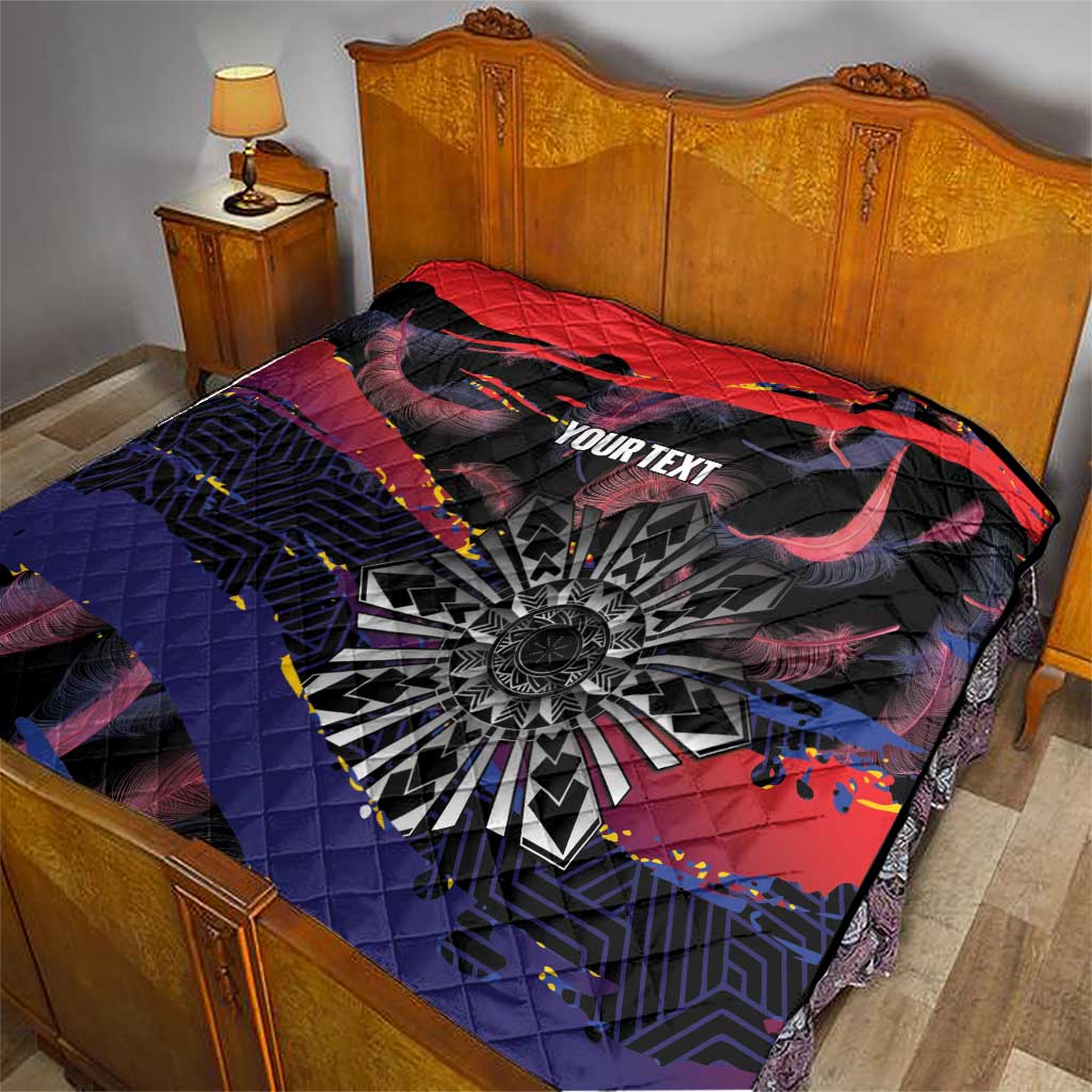 Philippines Sun Tattoo Quilt Feathers Filipinas Grunge Style Black LT14 - Polynesian Pride