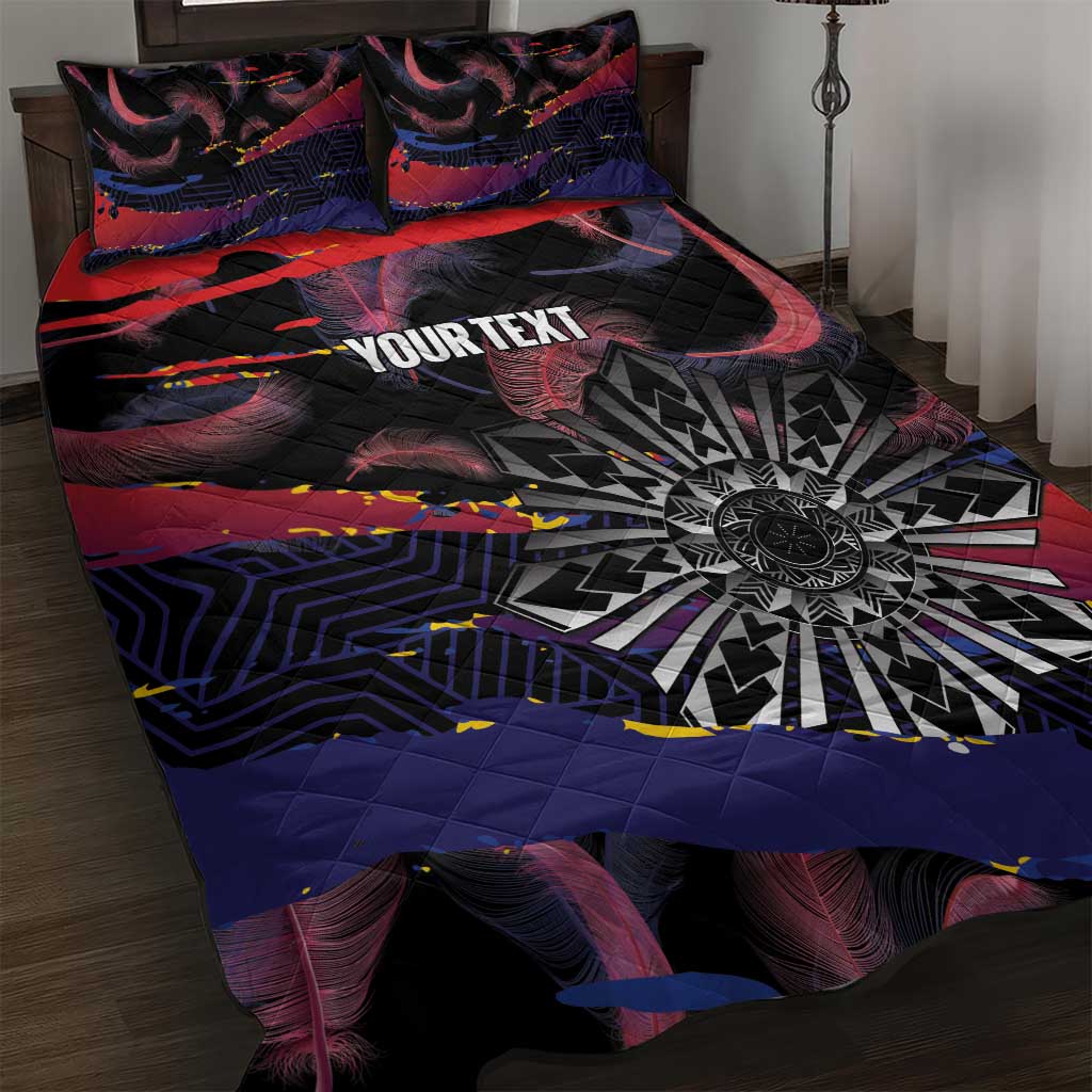 Philippines Sun Tattoo Quilt Bed Set Feathers Filipinas Grunge Style Black LT14 Black - Polynesian Pride